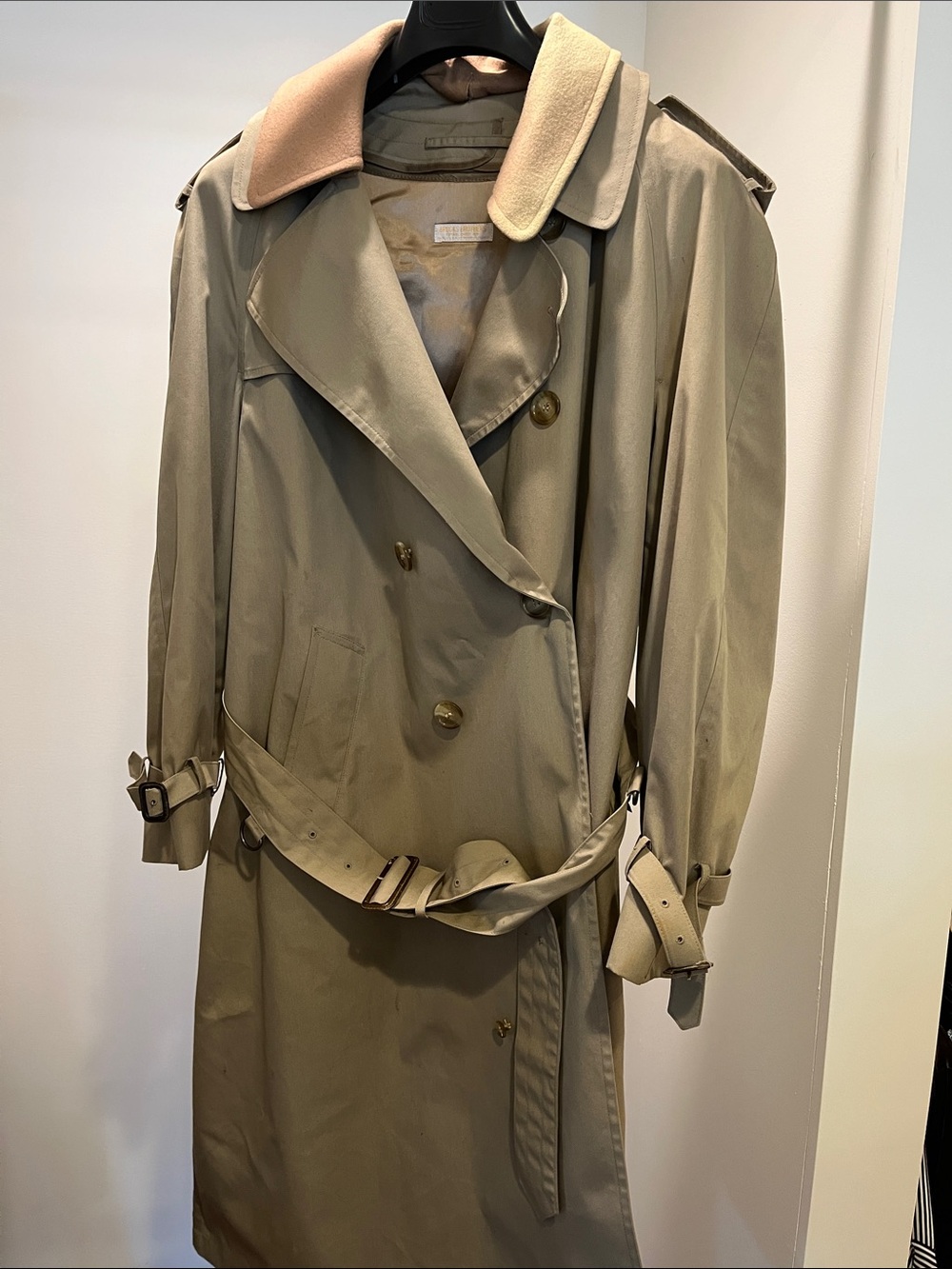 Brooks Brothers Tan Trench Coat with Contrast Pinkish Collar